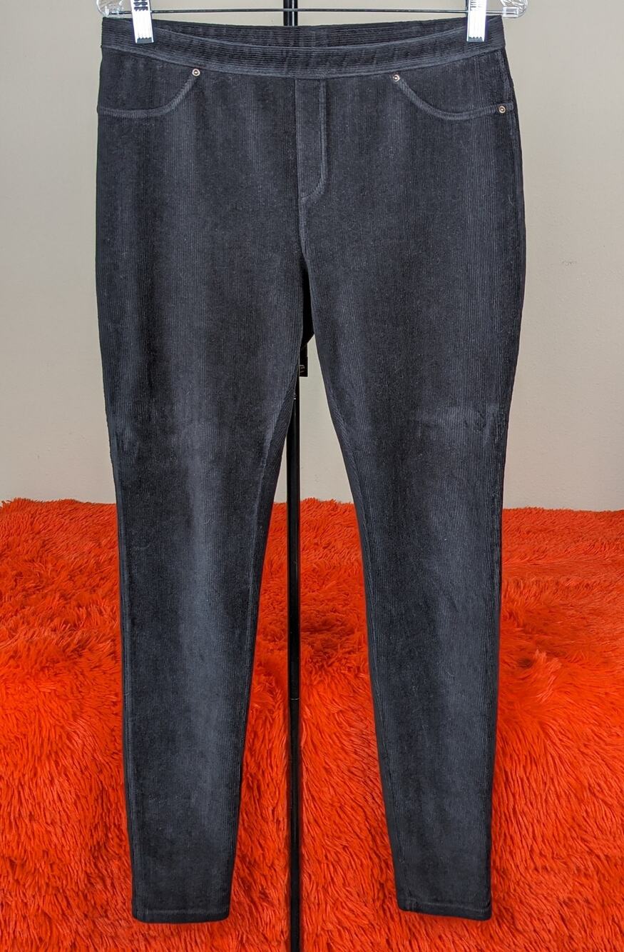 HUE Women's Charcoal Sleek Comfort Corduroy Jeggings Leggings Pants Bottoms L